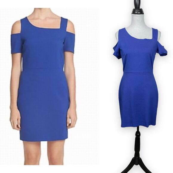 1.State | NWT Cobalt Blue Cold Shoulder Ponte Knit Mini Sheath Dress - Picture 1 of 9